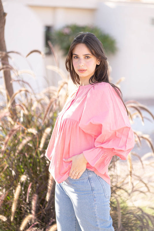 Puffy Sleeves Pink Blouse