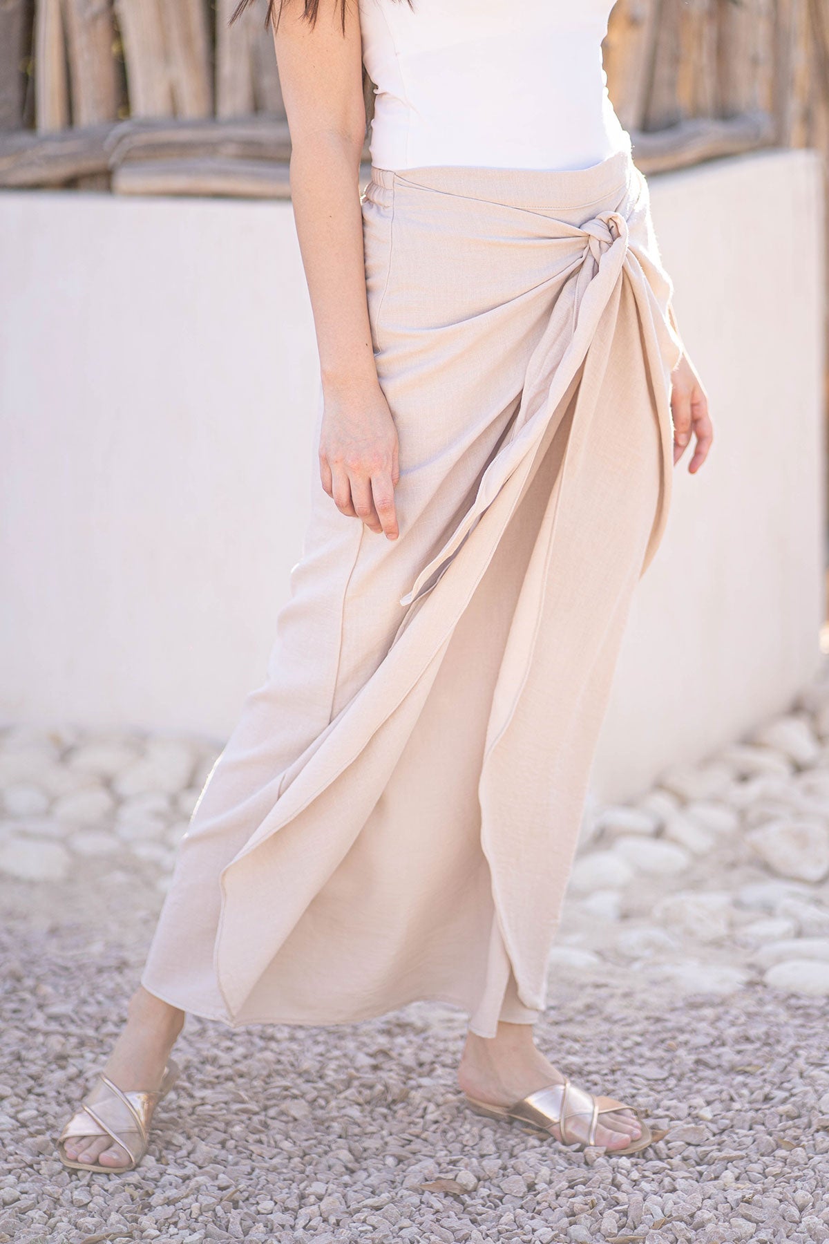 Beige Wrap Tied Skirt