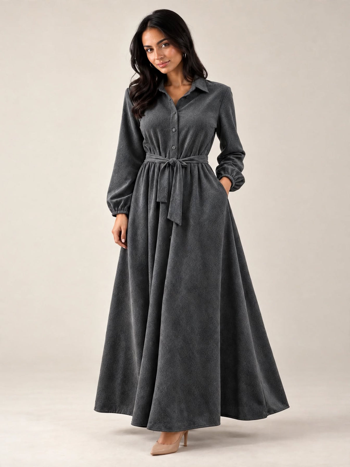 Grey Velvet Tied Dress