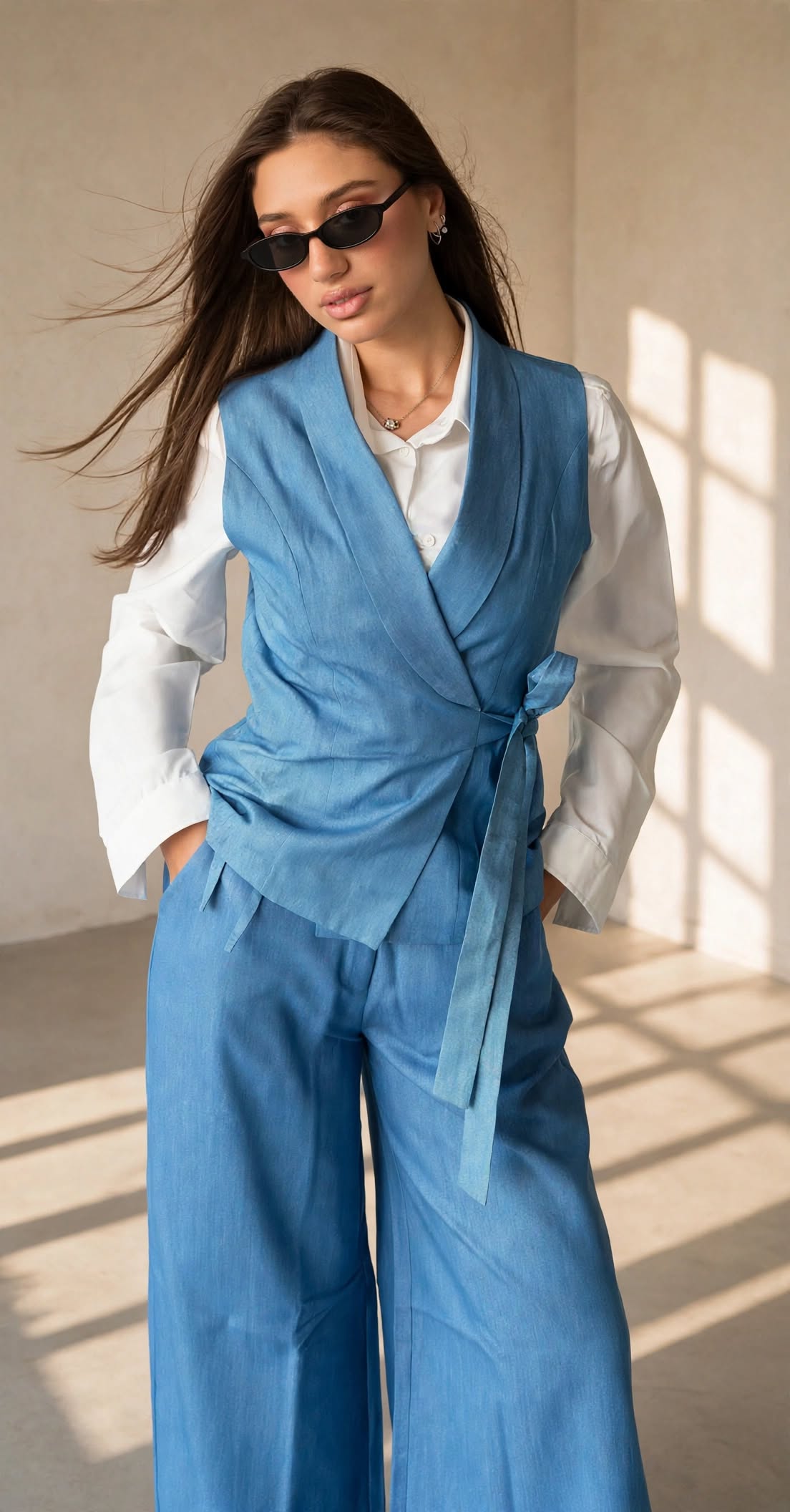Blue Denim-Look Vest