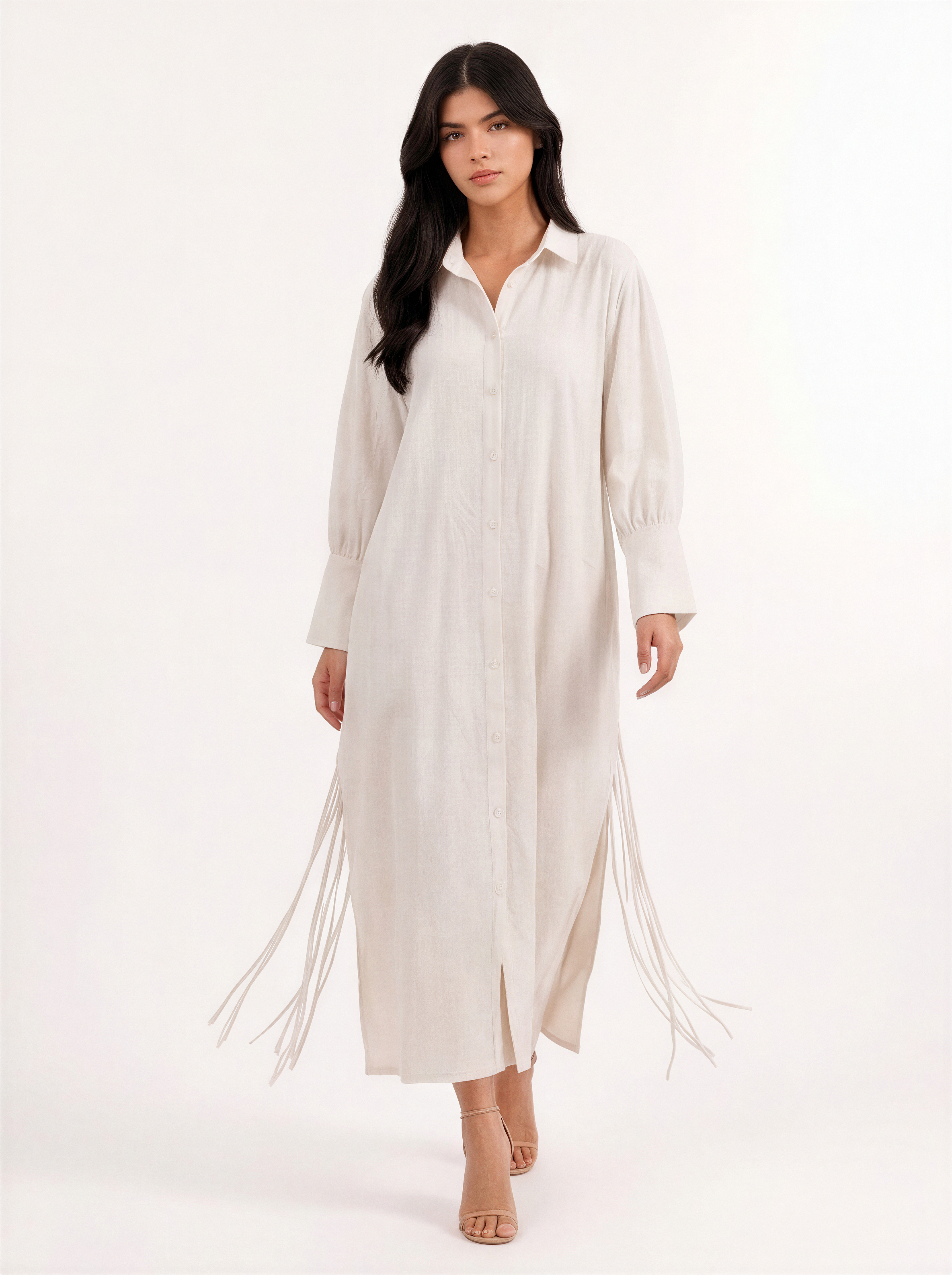 White Side-Tie Shirt Dress