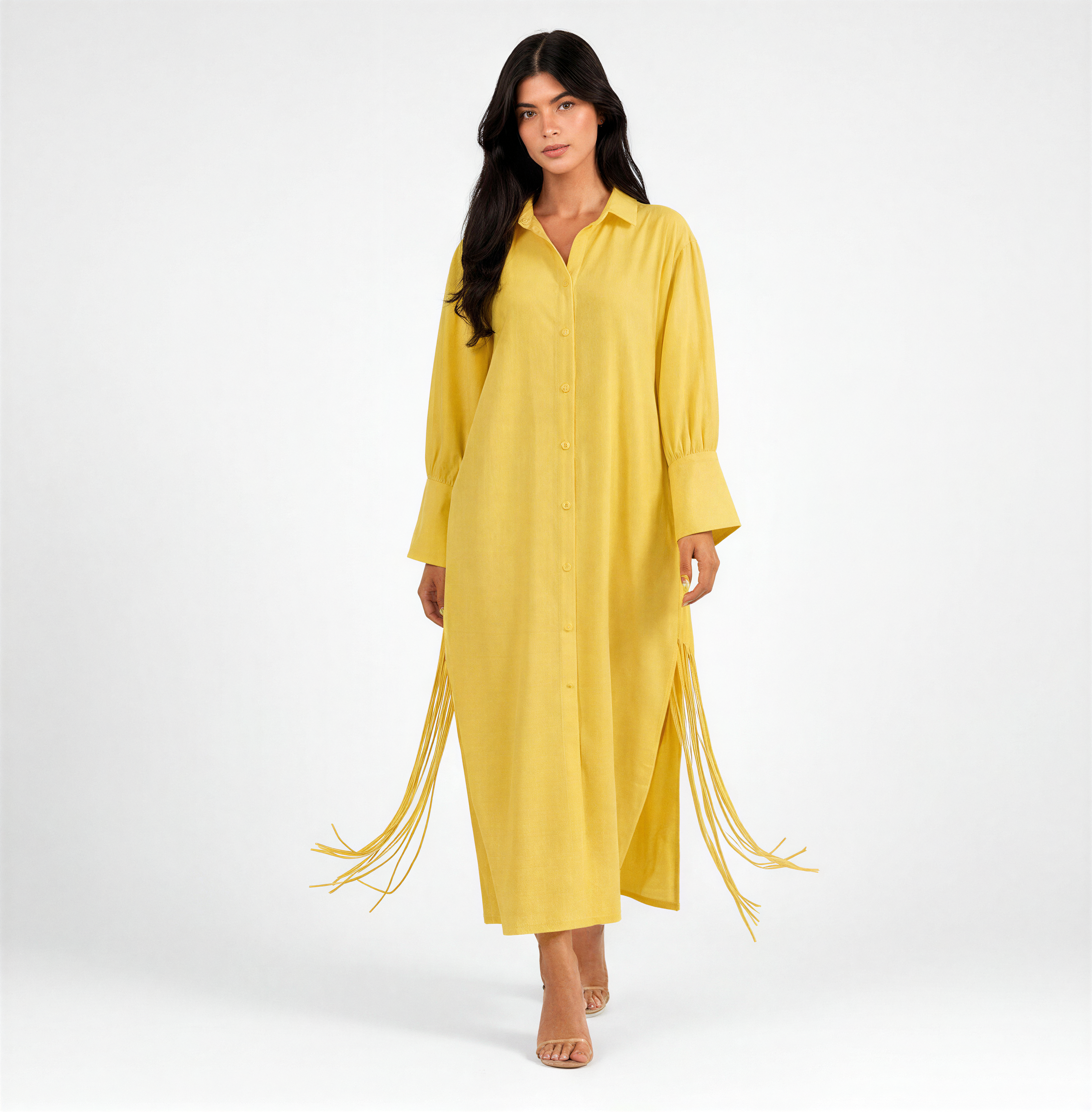 Yellow Side-Tie Shirt Dress