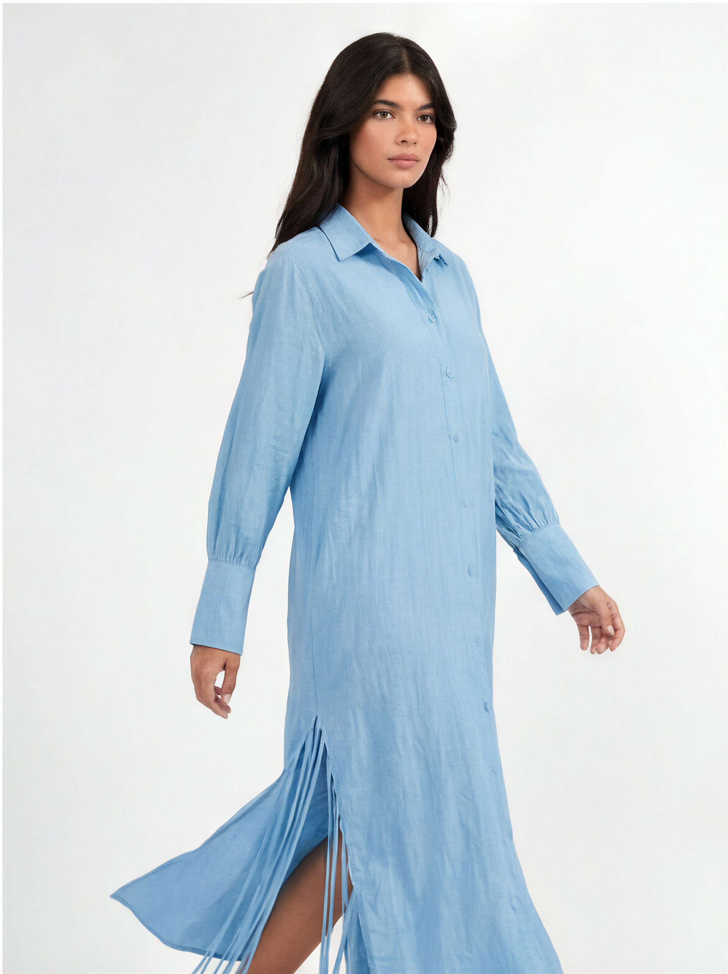 Blue Side-Tie Shirt Dress