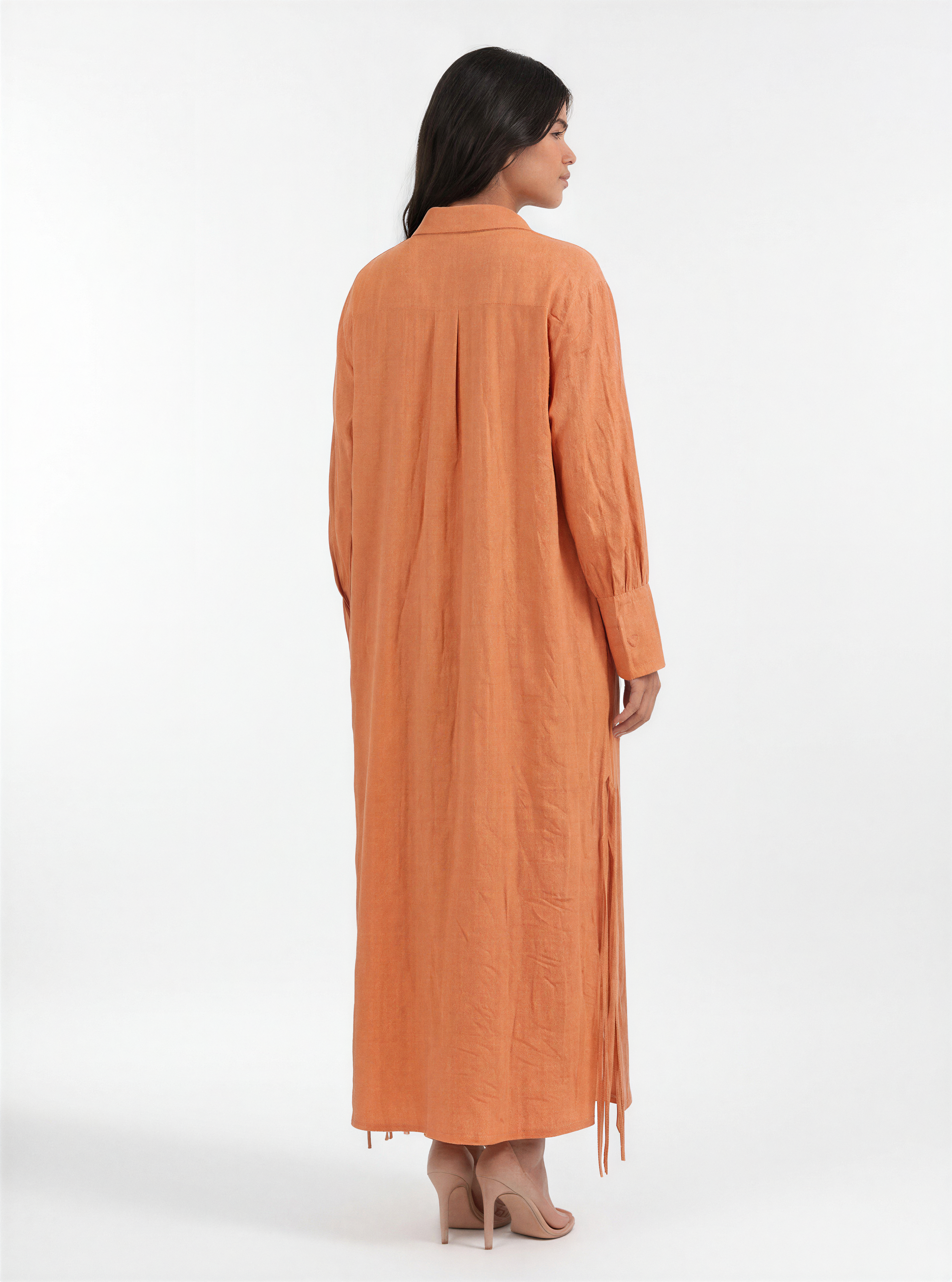 Orange Side-Tie Shirt Dress
