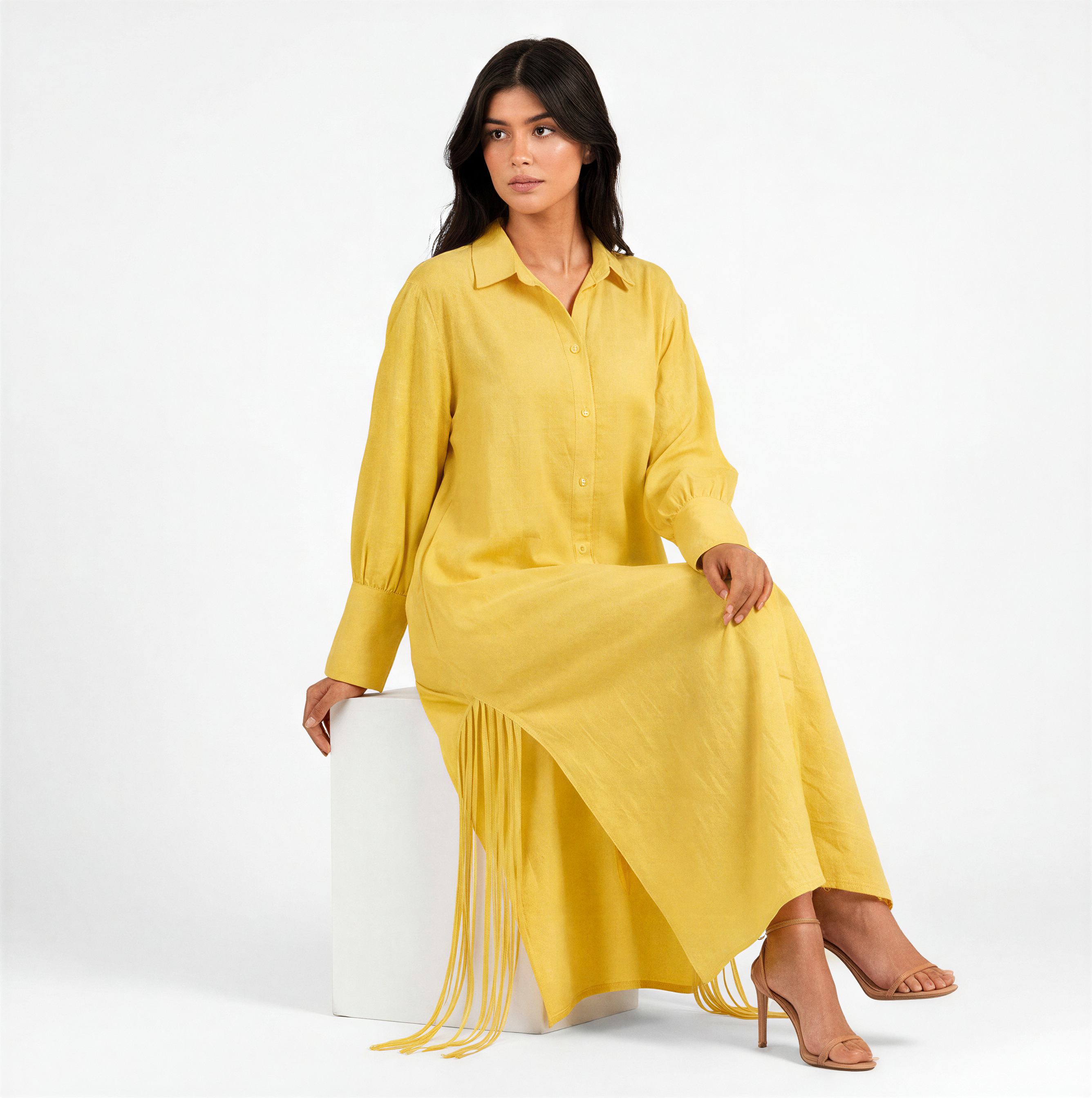 Yellow Side-Tie Shirt Dress