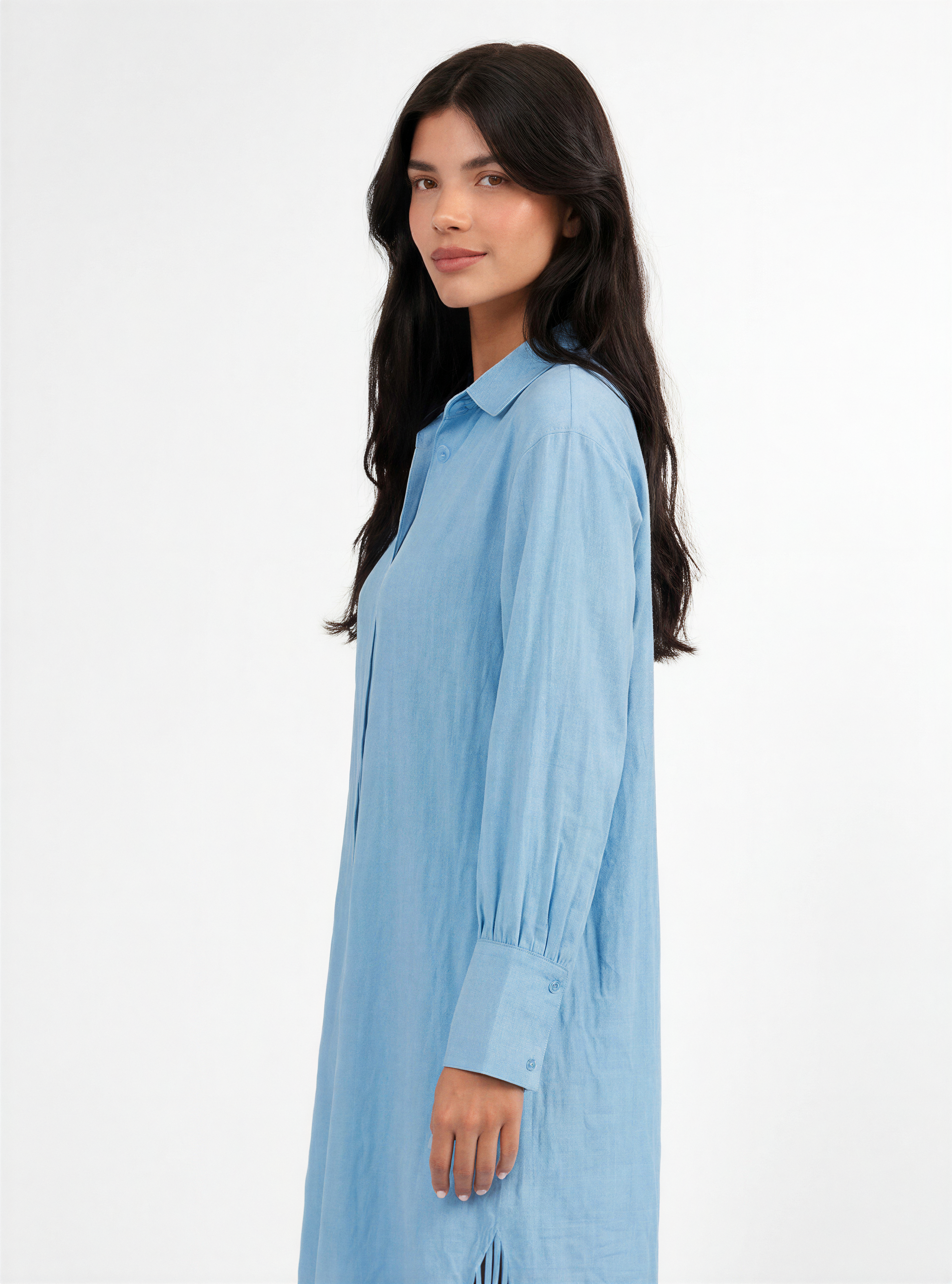 Blue Side-Tie Shirt Dress