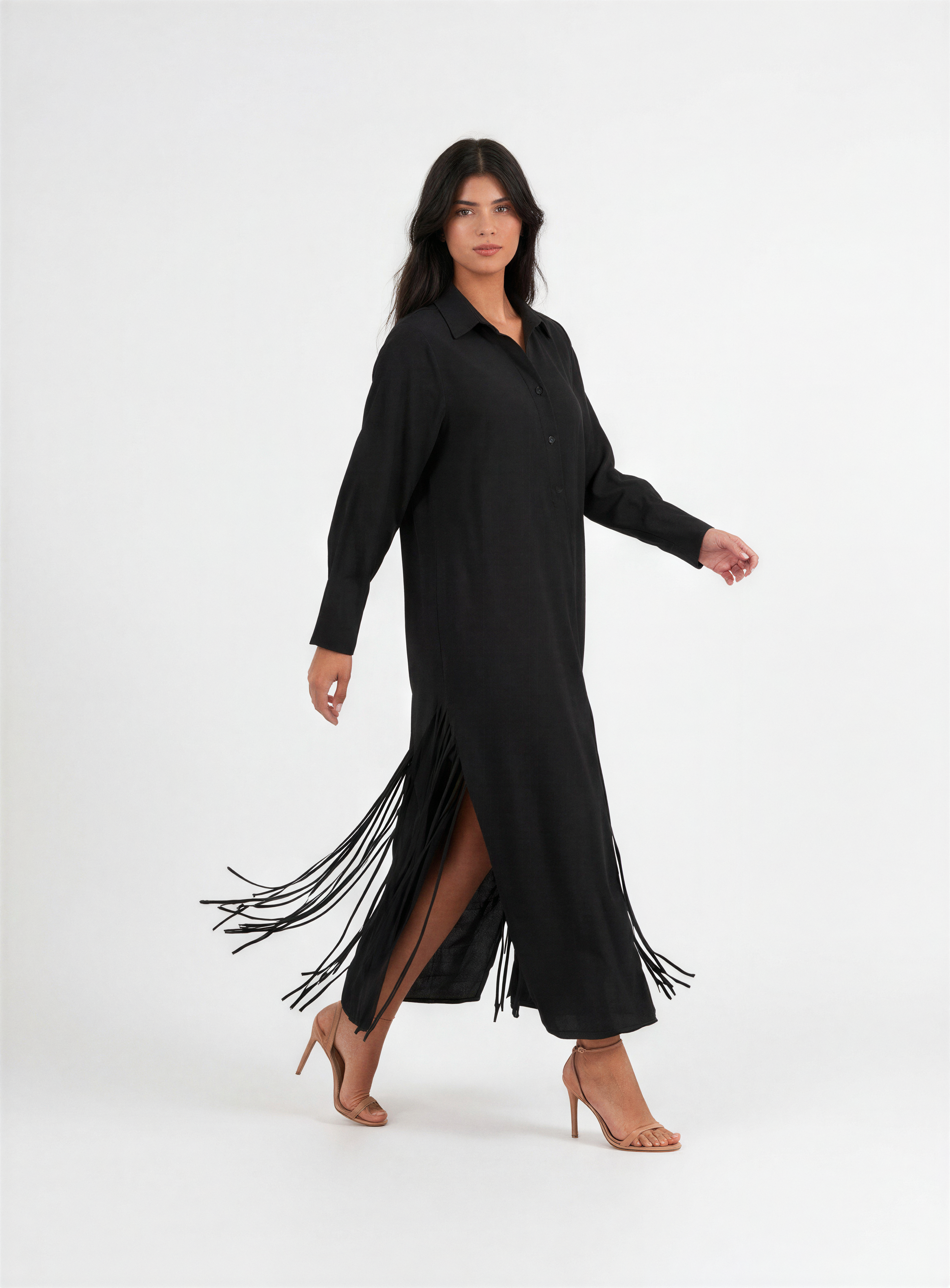 Black Side-Tie Shirt Dress
