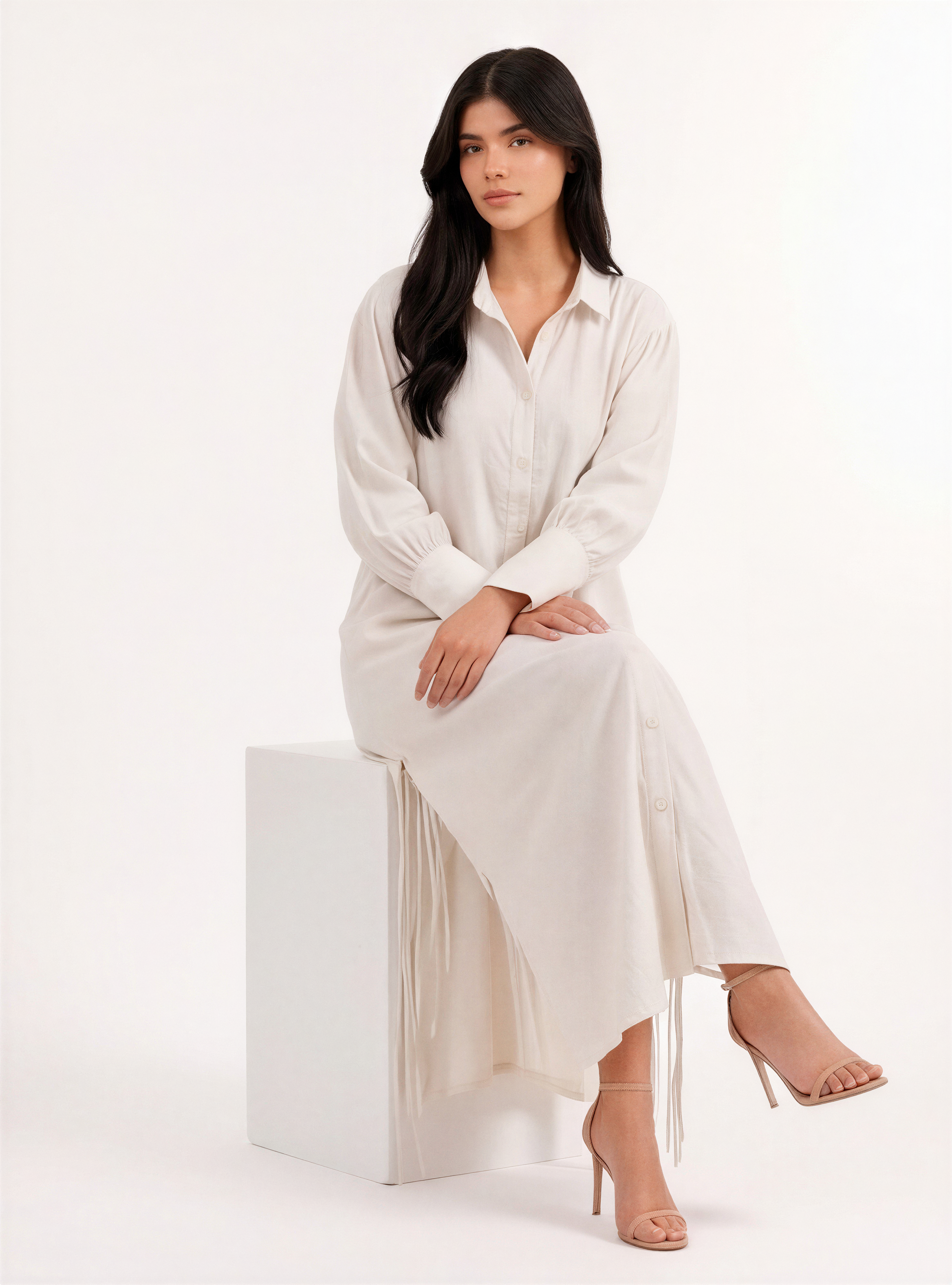 White Side-Tie Shirt Dress