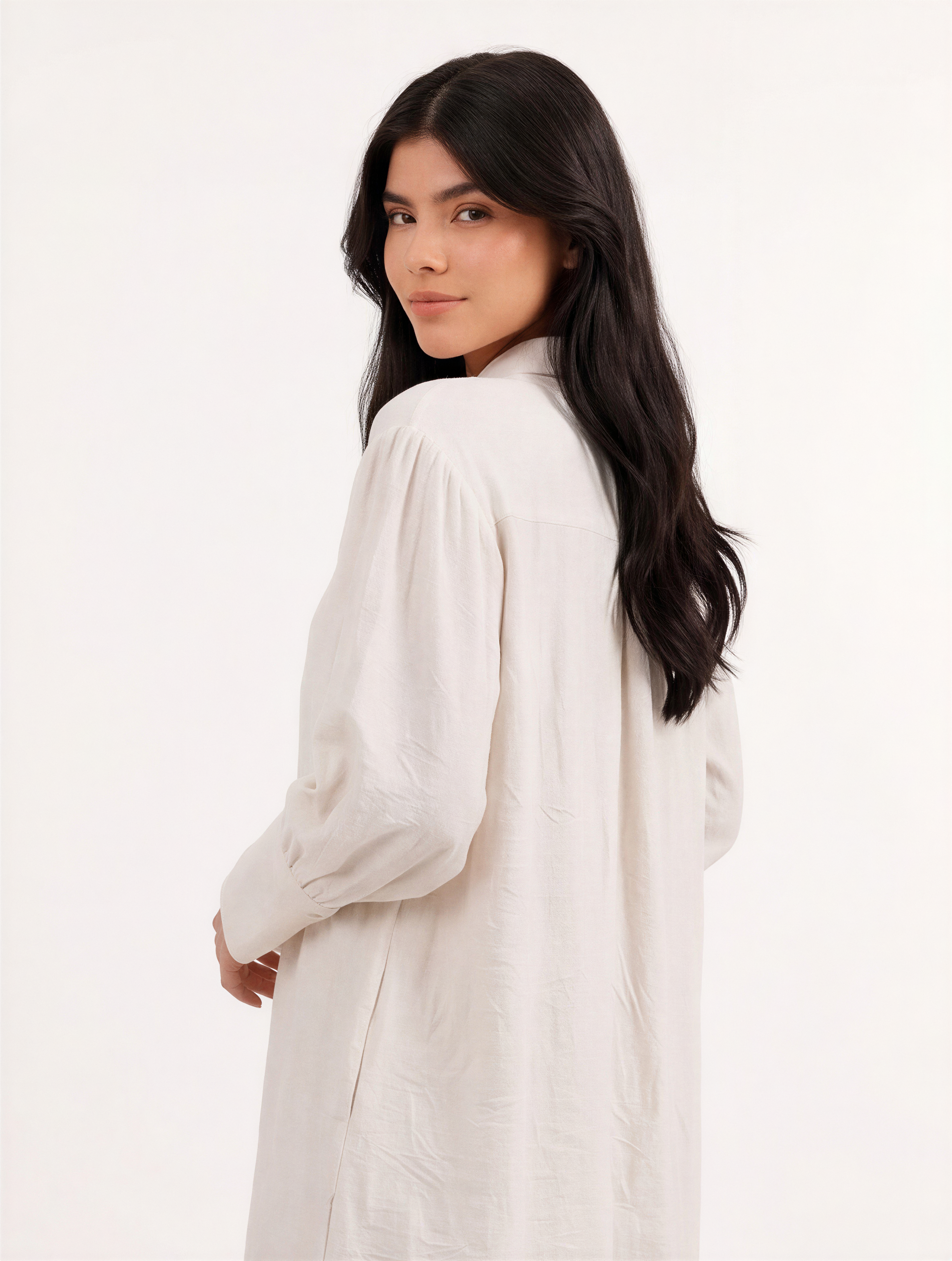 White Side-Tie Shirt Dress