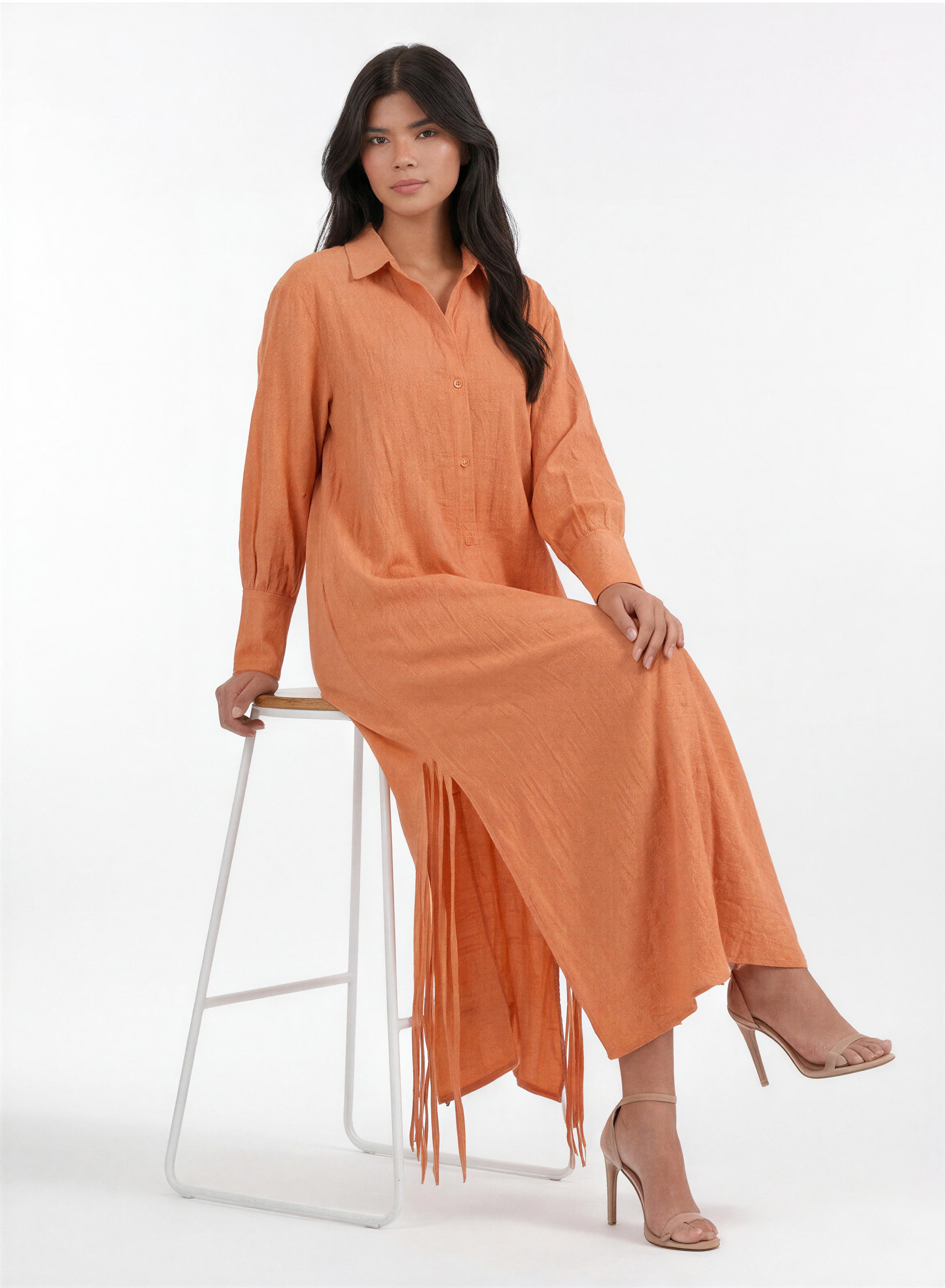 Orange Side-Tie Shirt Dress