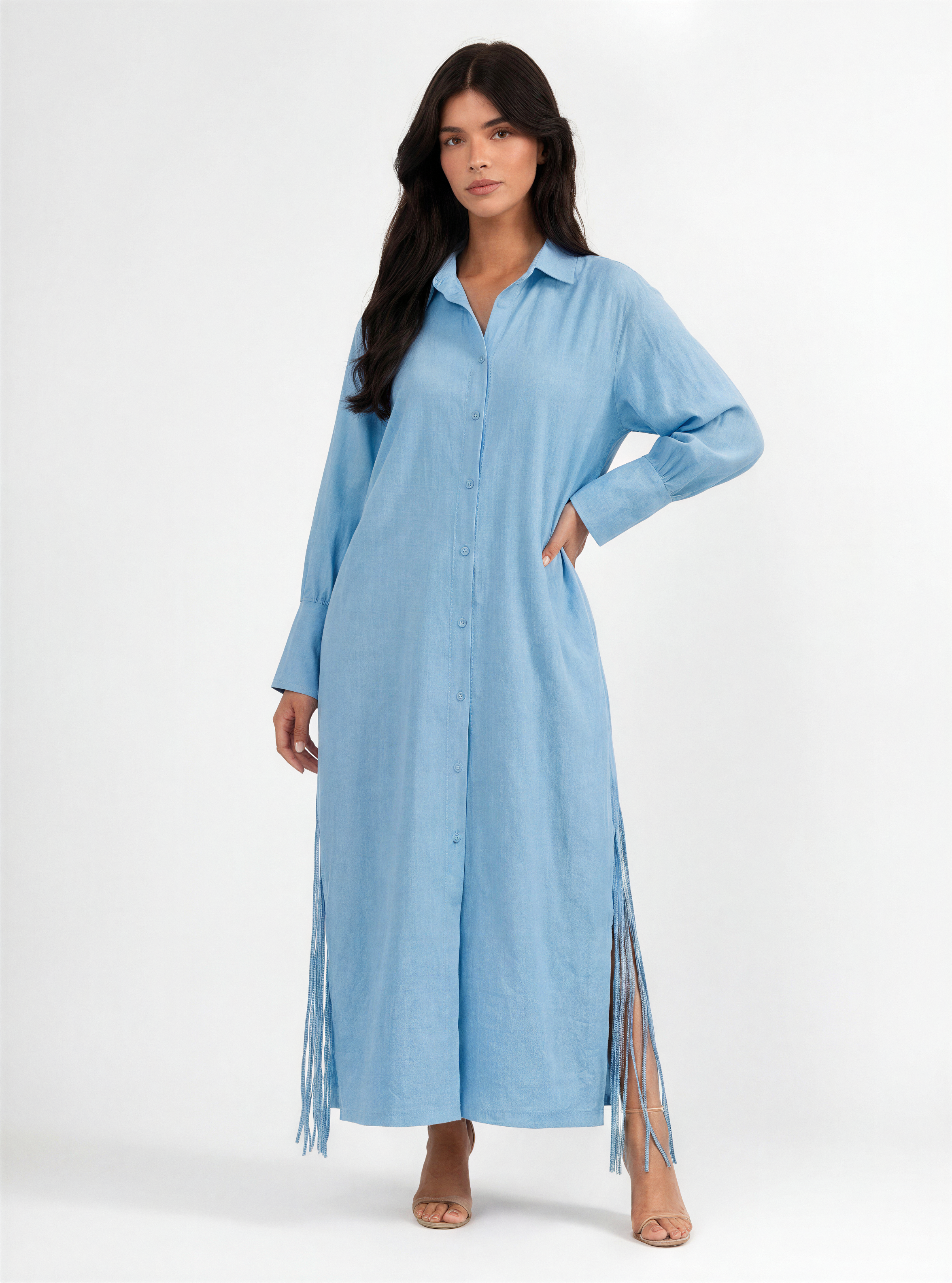 Blue Side-Tie Shirt Dress