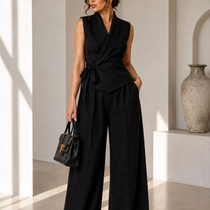 Black Linen Wrap Suit