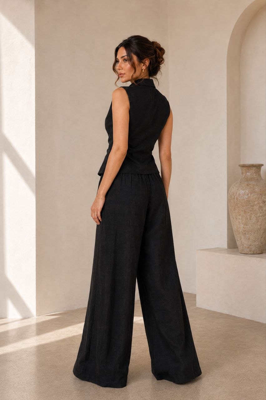 Black Linen Wrap Suit