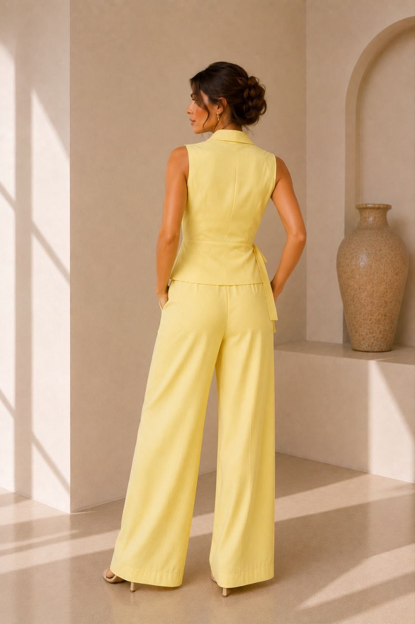 Yellow Linen Wrap Suit
