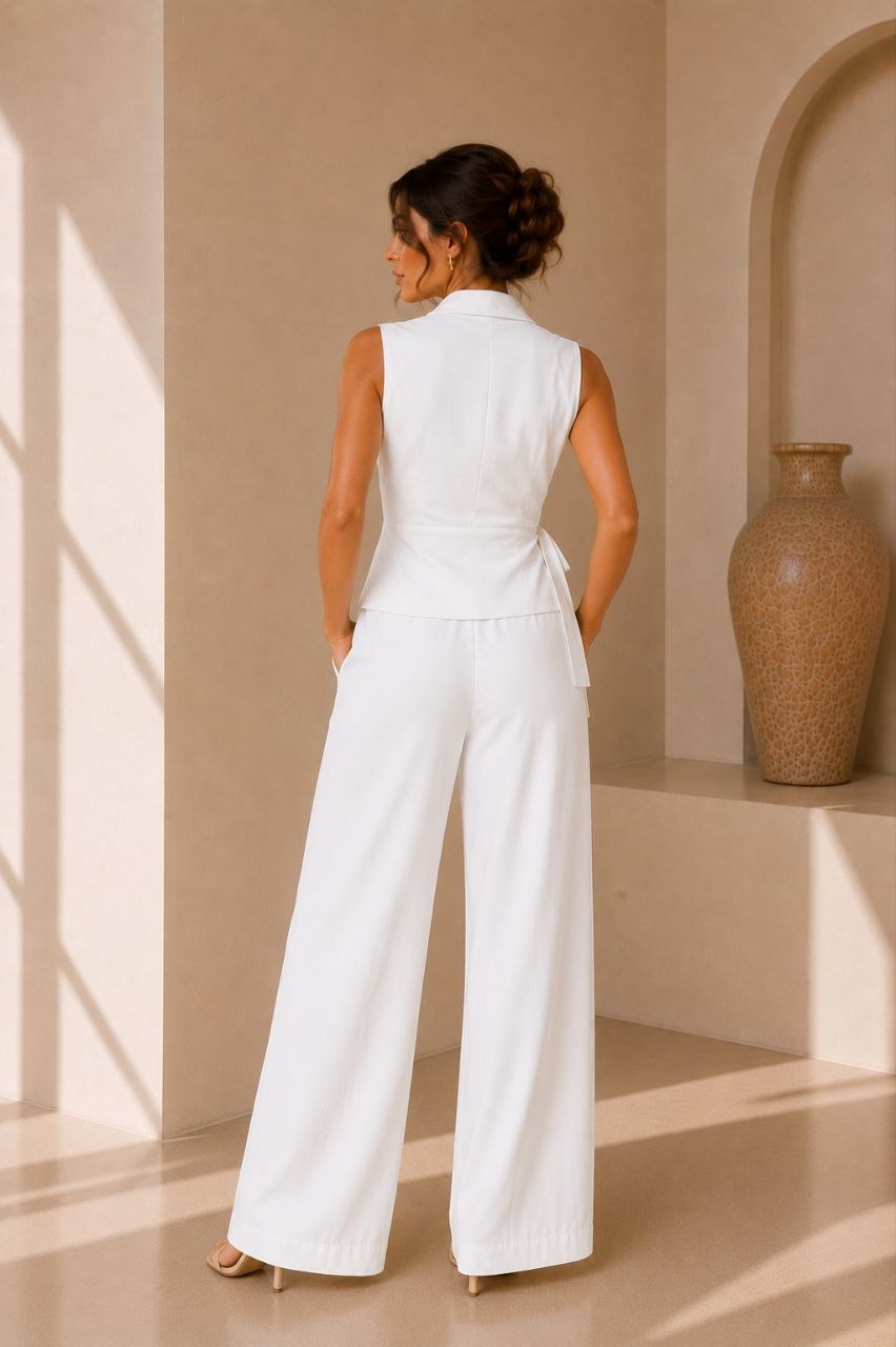 White Linen Wrap Suit