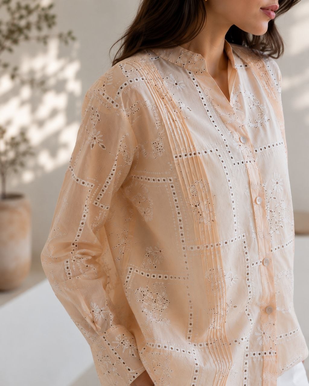 Peach Bloom Embroidered Black Shirt