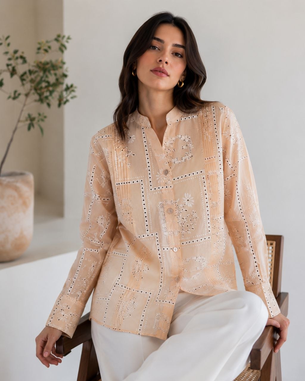Peach Bloom Embroidered Black Shirt