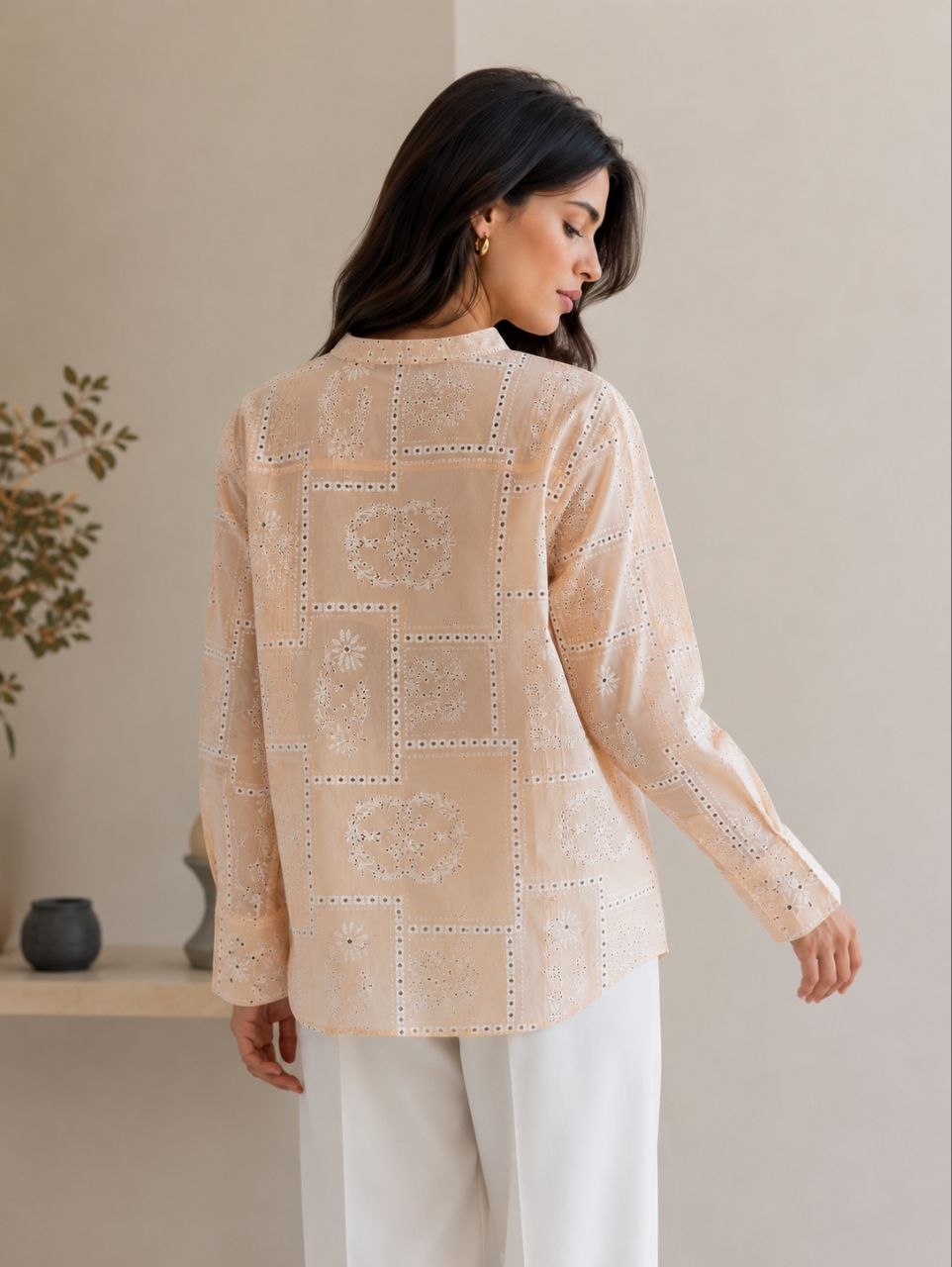 Peach Bloom Embroidered Black Shirt