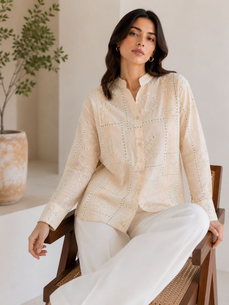 Peach Bloom Embroidered Ment Shirt