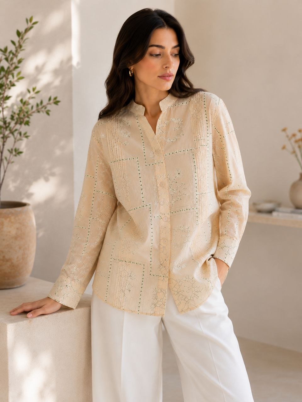 Peach Bloom Embroidered Ment Shirt