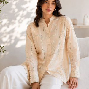 Peach Bloom Embroidered Ment Shirt