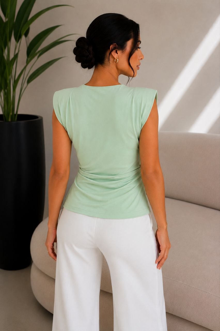 Ivory Drape Mint Buckle Top