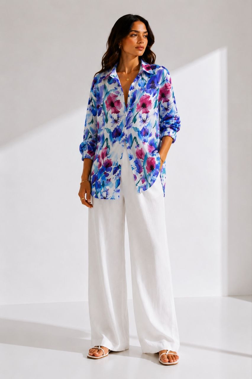 Watercolor Bloom Floral Summer Shirt