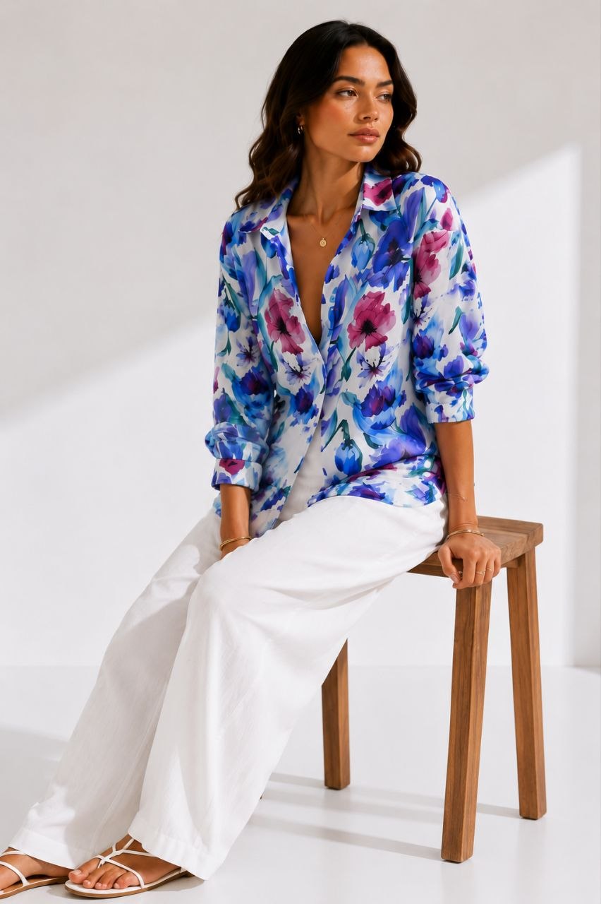 Watercolor Bloom Floral Summer Shirt
