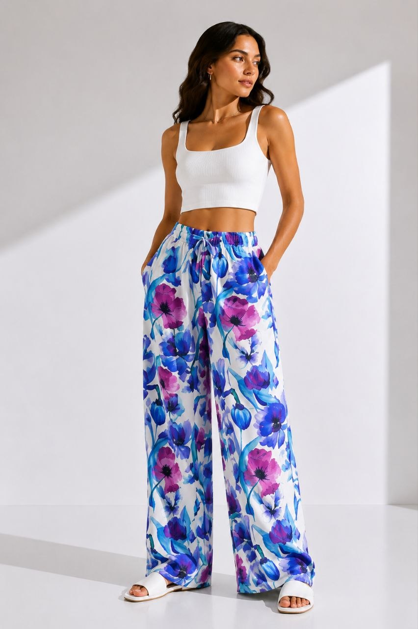 Watercolor Bloom Floral Summer Pants