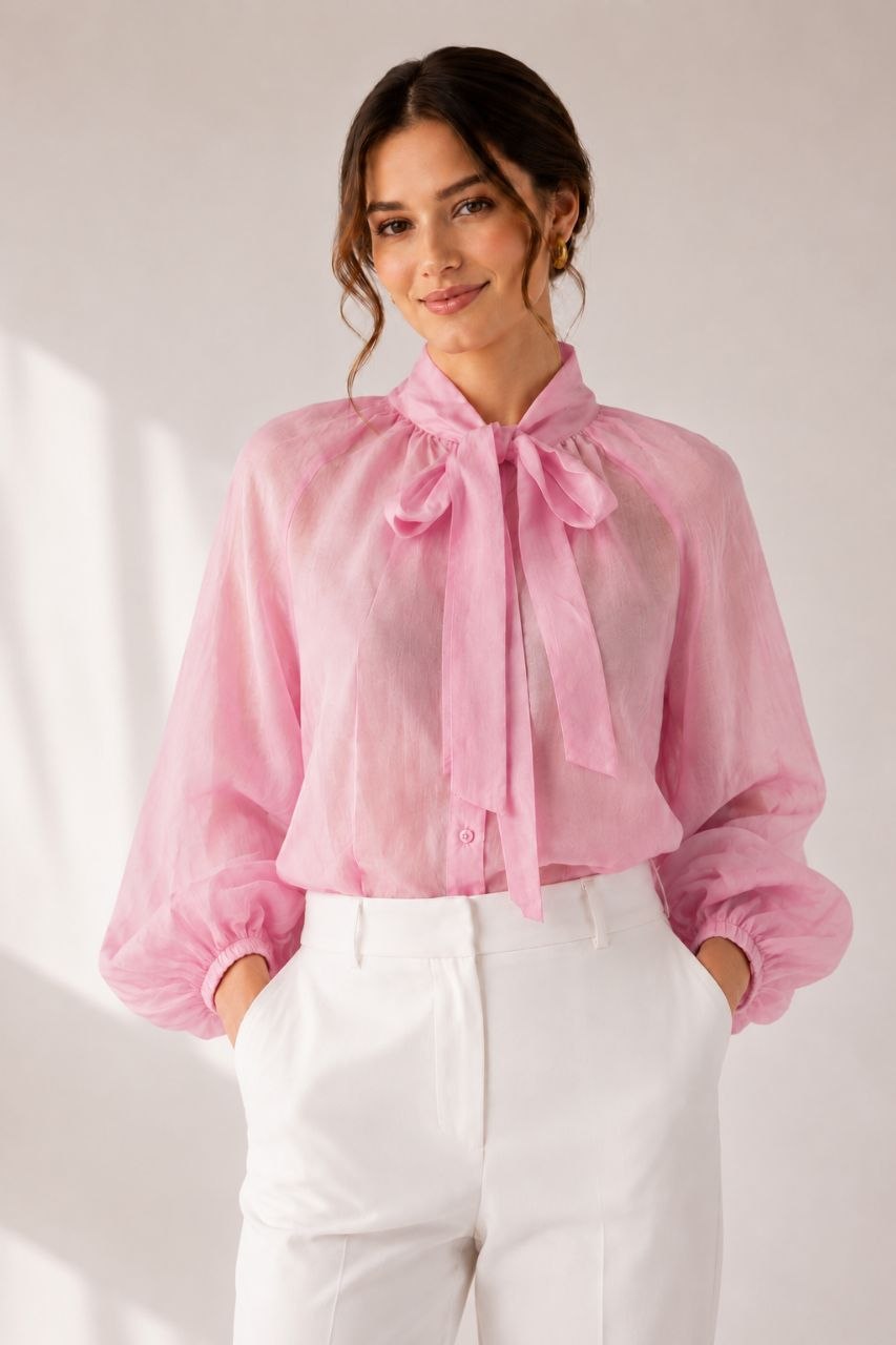 Sunlit Bow Pink Blouse