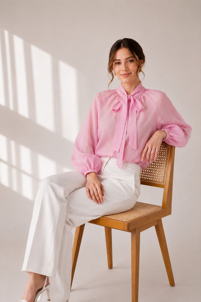 Sunlit Bow Pink Blouse