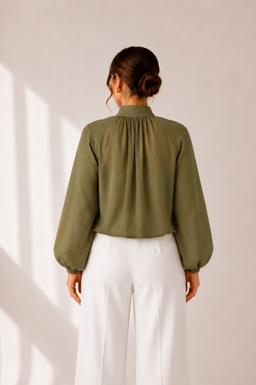 Sunlit Bow Olive Blouse