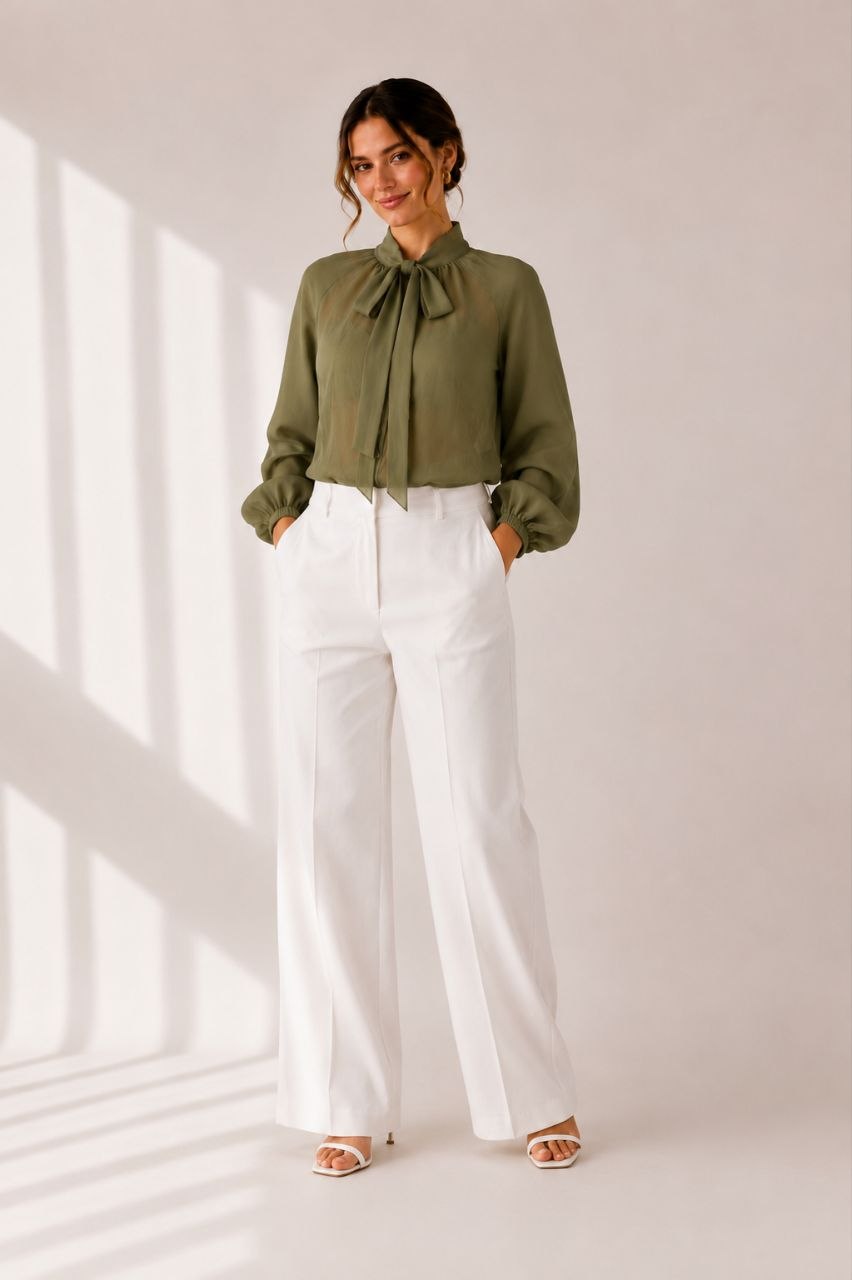 Sunlit Bow Olive Blouse