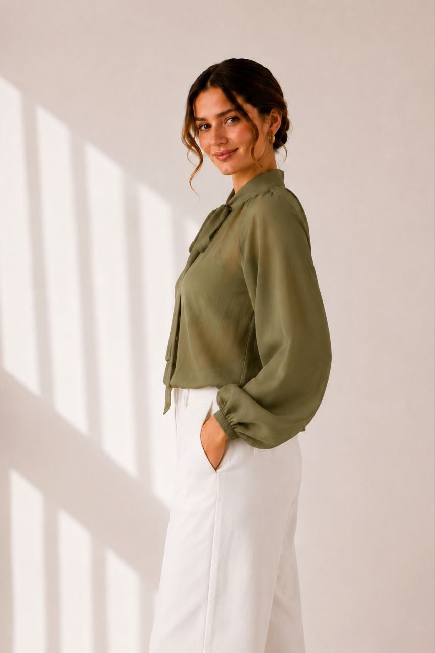Sunlit Bow Olive Blouse