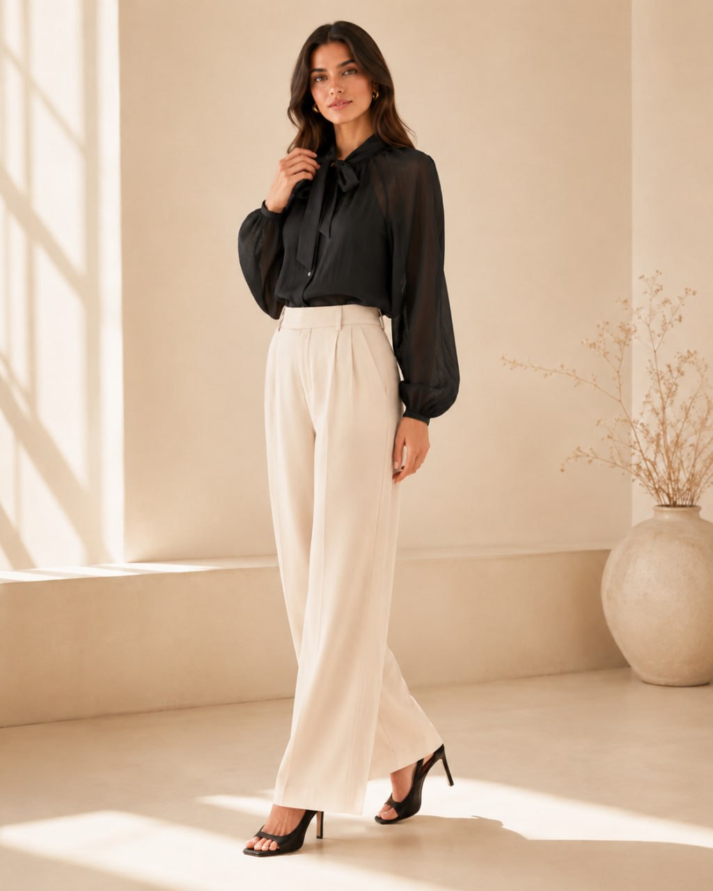 Sunlit Bow Black Blouse