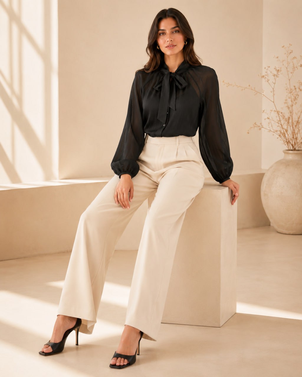 Sunlit Bow Black Blouse