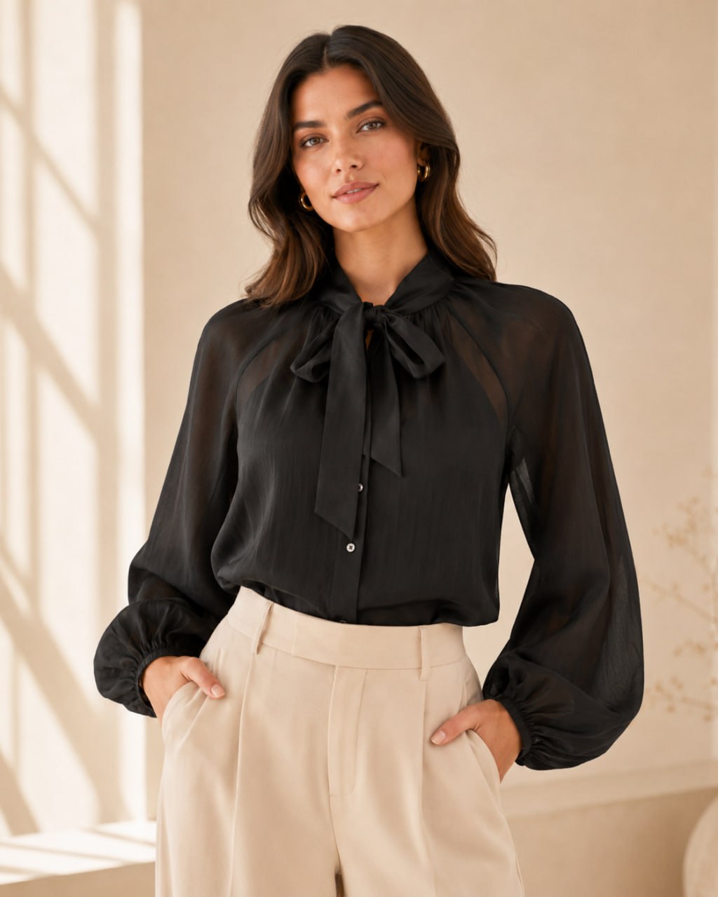 Sunlit Bow Black Blouse