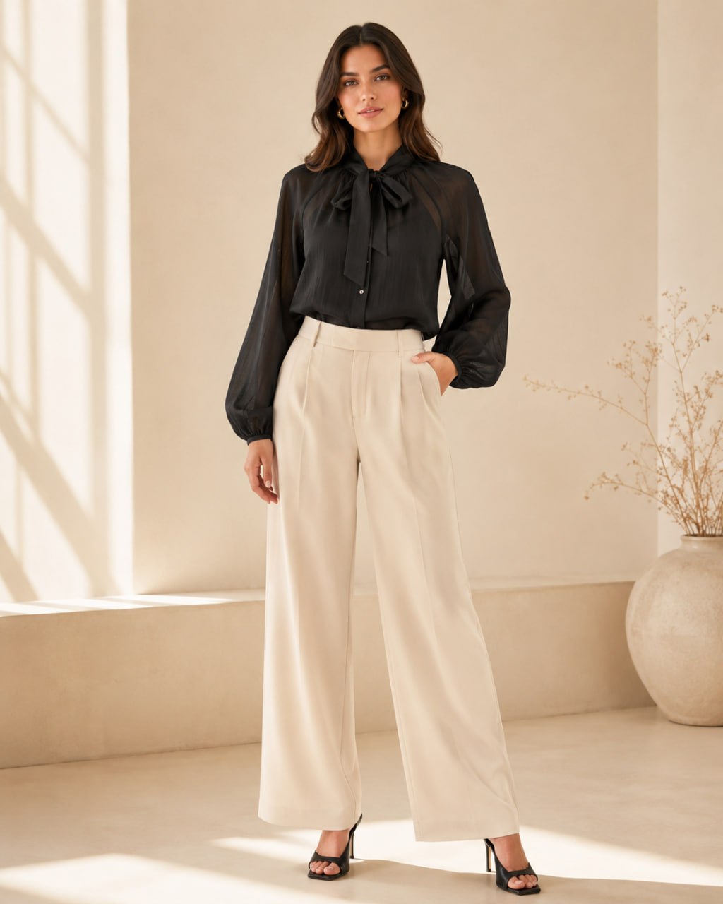 Sunlit Bow Black Blouse