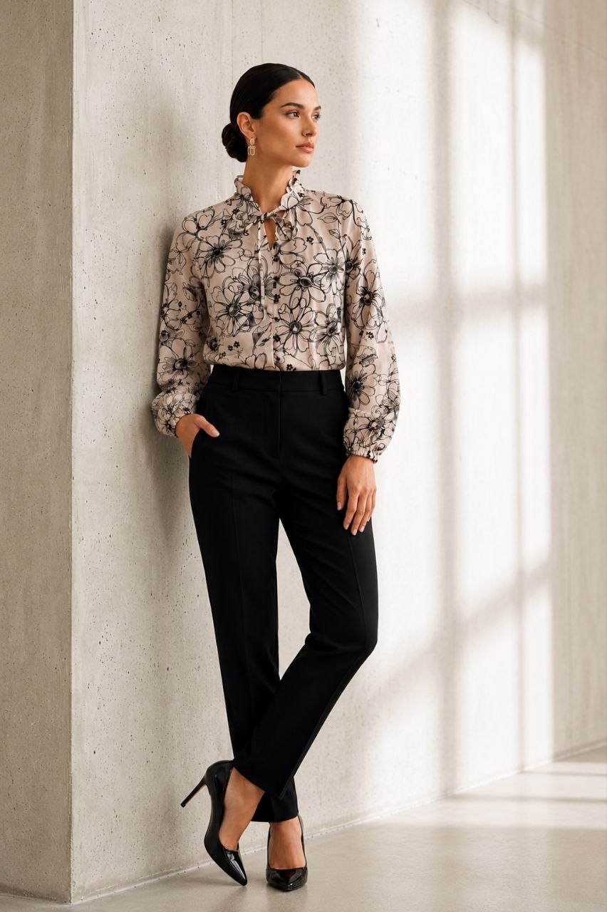 Monochrome Bloom Beige Blouse