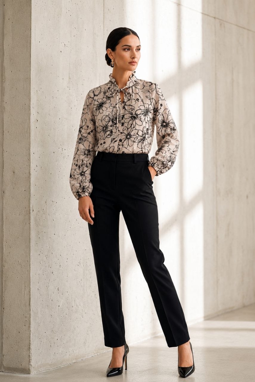 Monochrome Bloom Beige Blouse