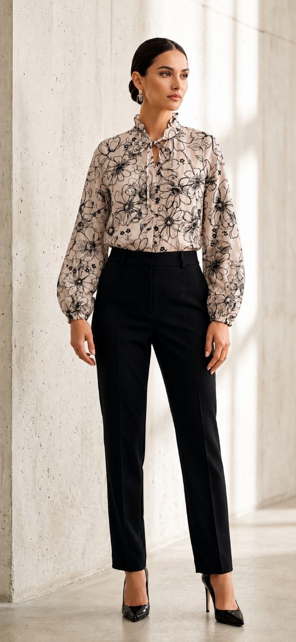 Monochrome Bloom Beige Blouse