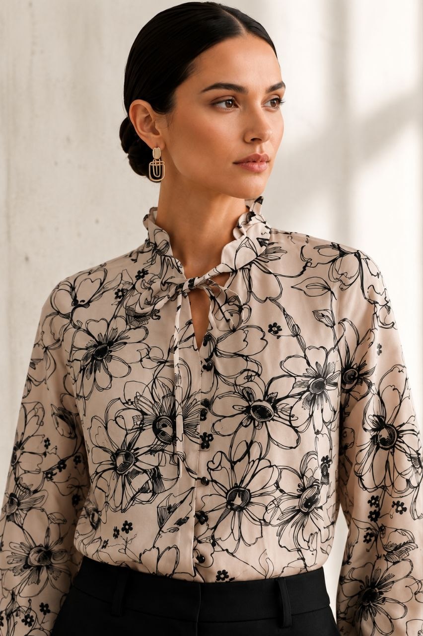 Monochrome Bloom Beige Blouse