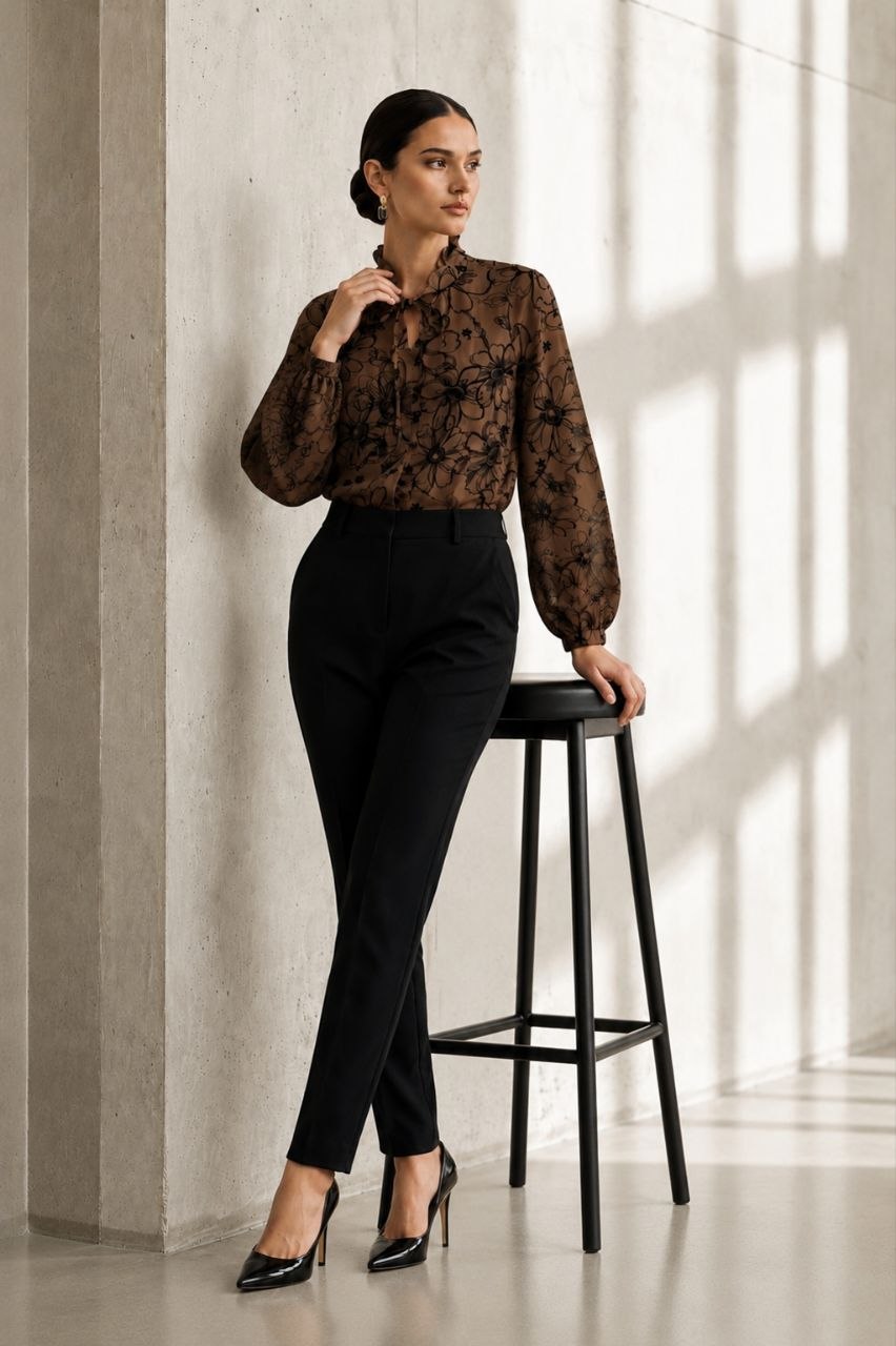 Monochrome Bloom Brown Blouse