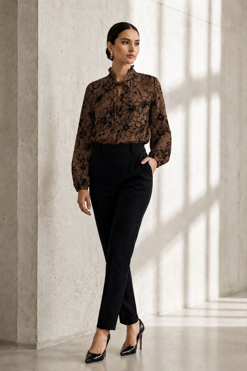 Monochrome Bloom Brown Blouse