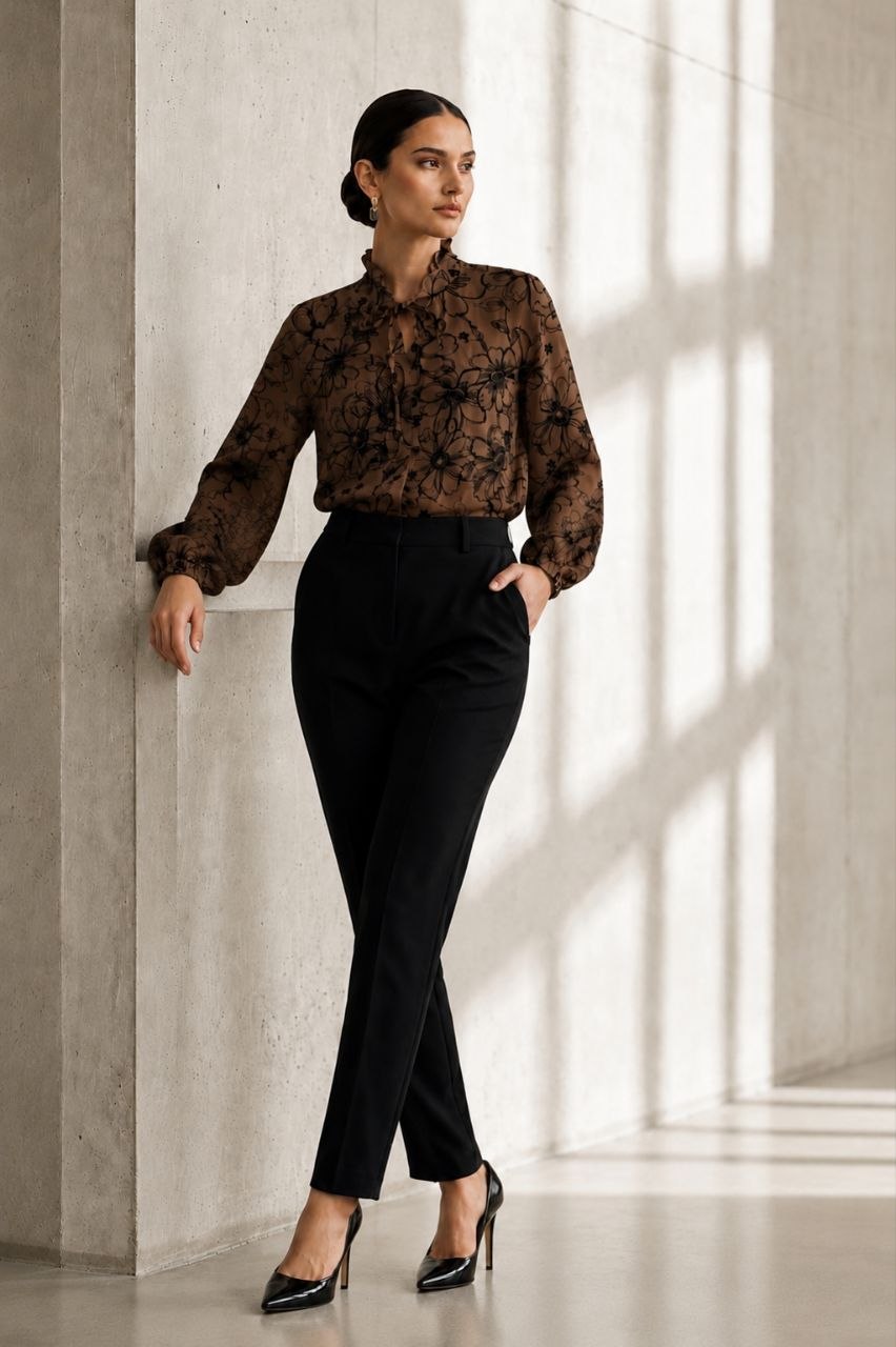 Monochrome Bloom Brown Blouse