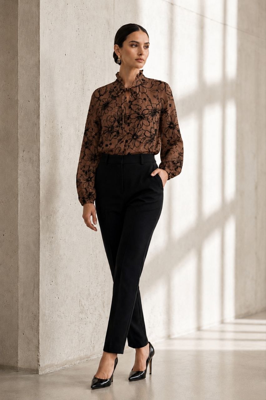 Monochrome Bloom Brown Blouse