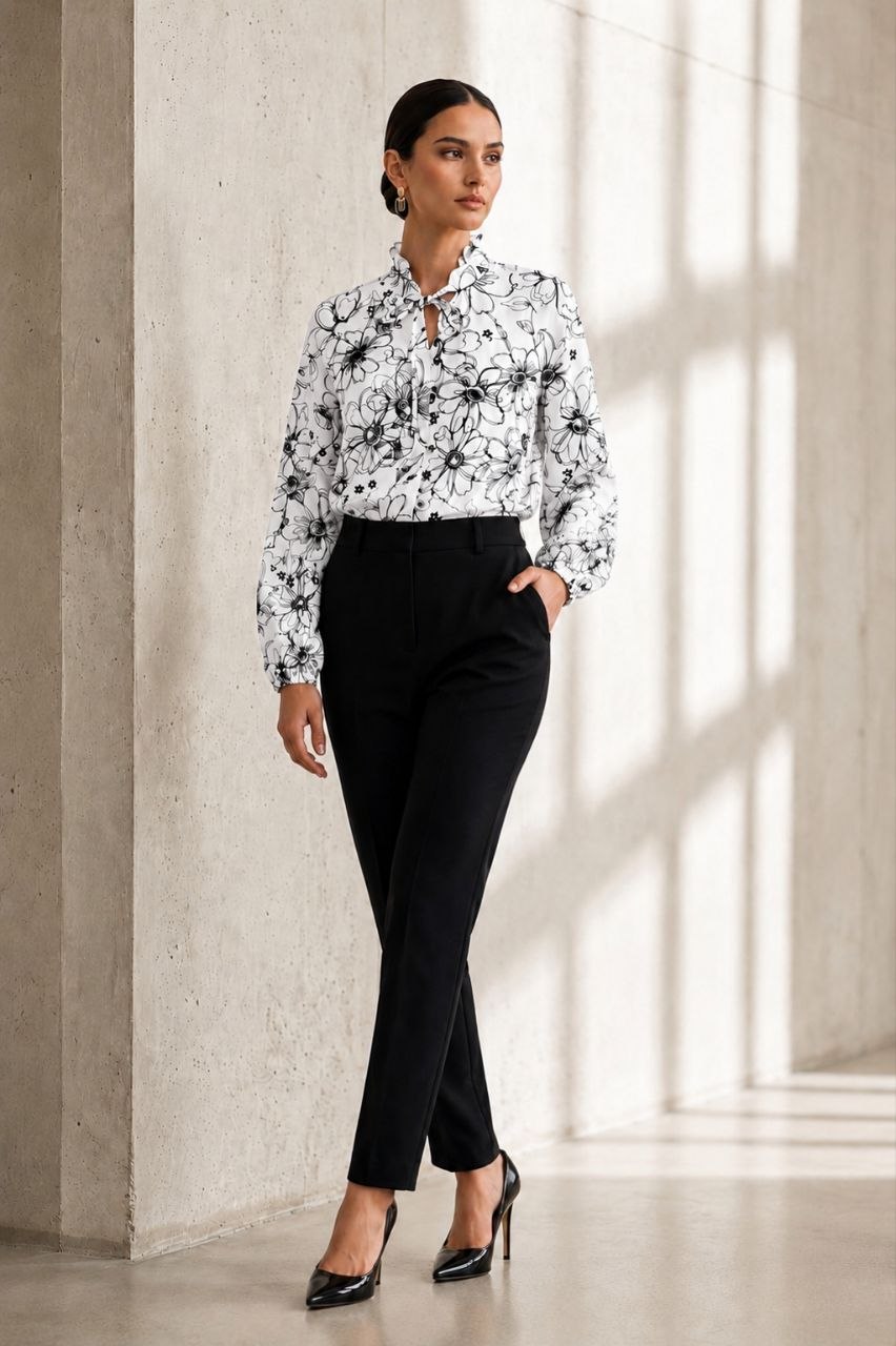 Monochrome Bloom White Blouse