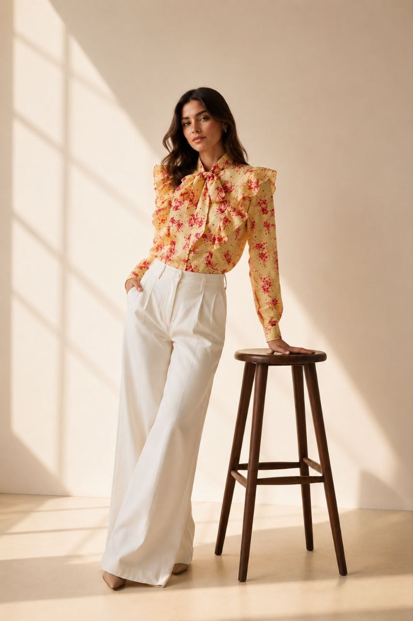 Yellow Coral Bloom Ruffle Blouse