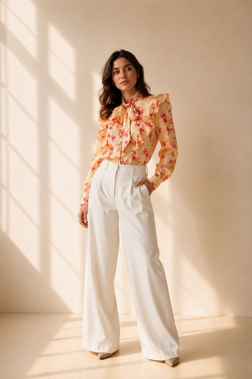 Yellow Coral Bloom Ruffle Blouse
