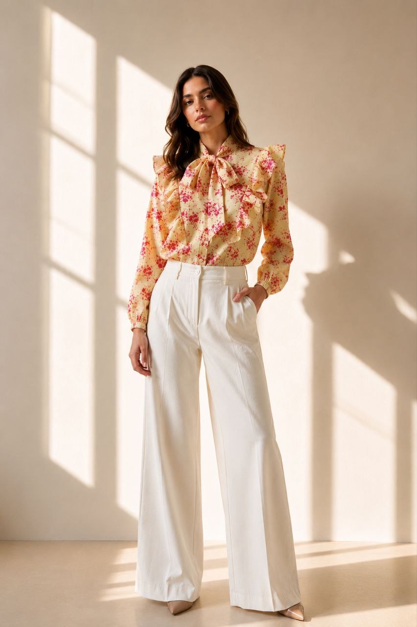 Yellow Coral Bloom Ruffle Blouse